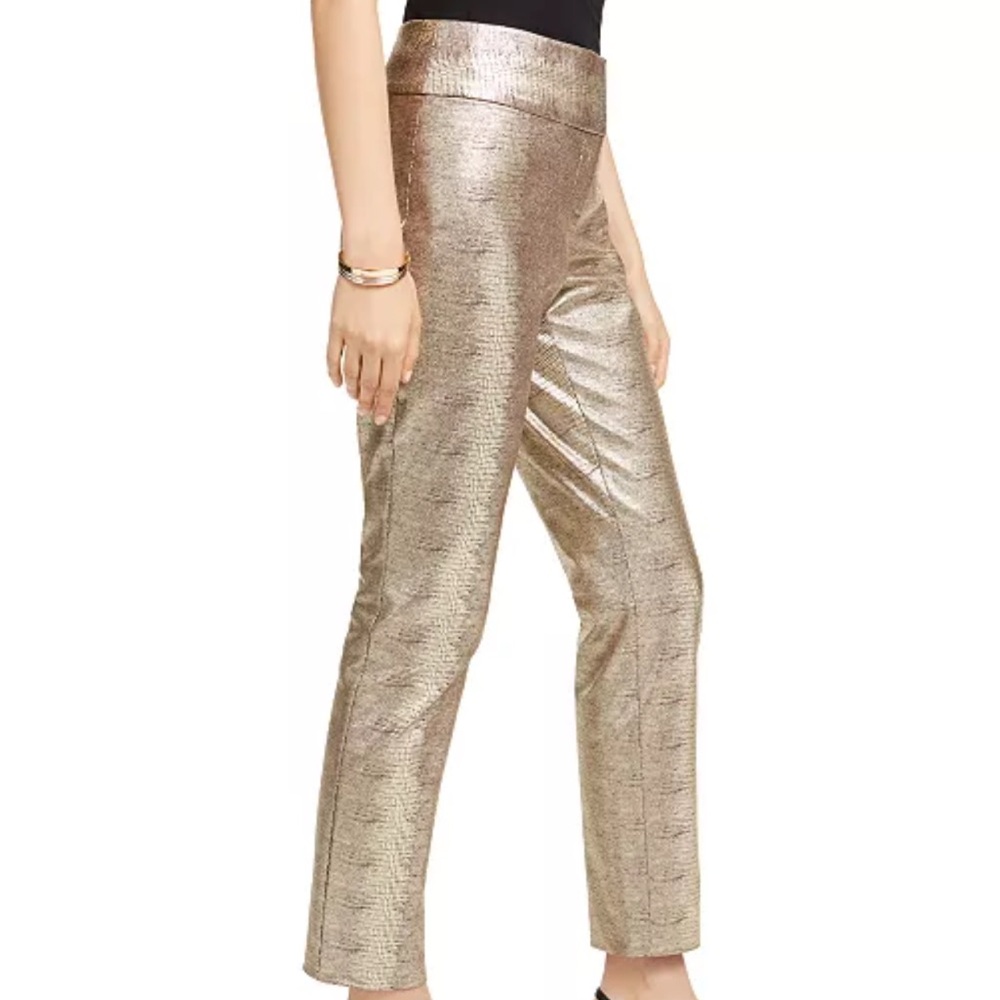 Alfani Gold Tummy-Control Slim Leg Metallic Python-Print Trousers Women’s 14 - Picture 2 of 12